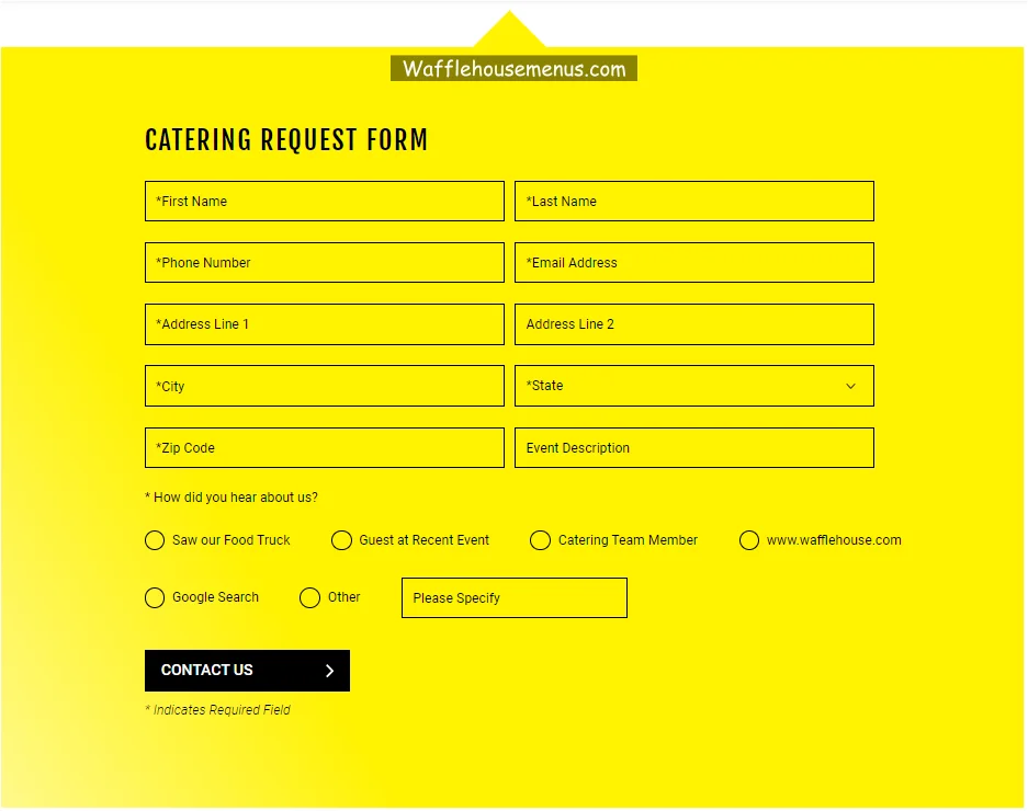 how to book Waffle House Catering menu with form
